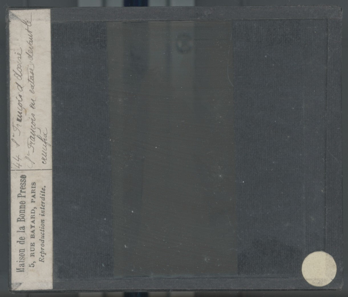 François d'Assise, dessin, plaque de verre, noir & blanc, positif 8,5x10 cm