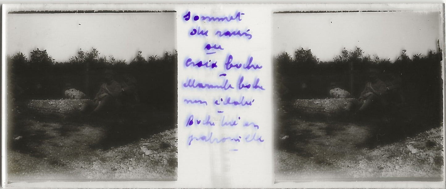Ravin Sec, guerre, Plaque verre photo stéréo, positif noir & blanc 4,5x10,7 cm