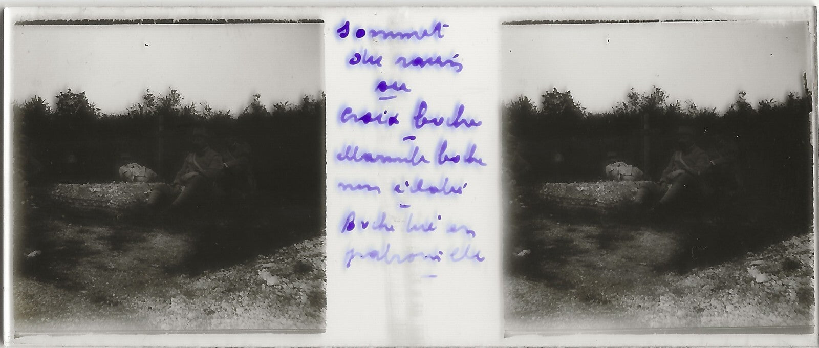 Ravin Sec, guerre, Plaque verre photo stéréo, positif noir & blanc 4,5x10,7 cm