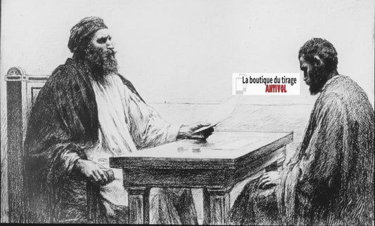 Luc, scène religieuse, dessin peinture plaque de verre, positif 8,5x10 cm