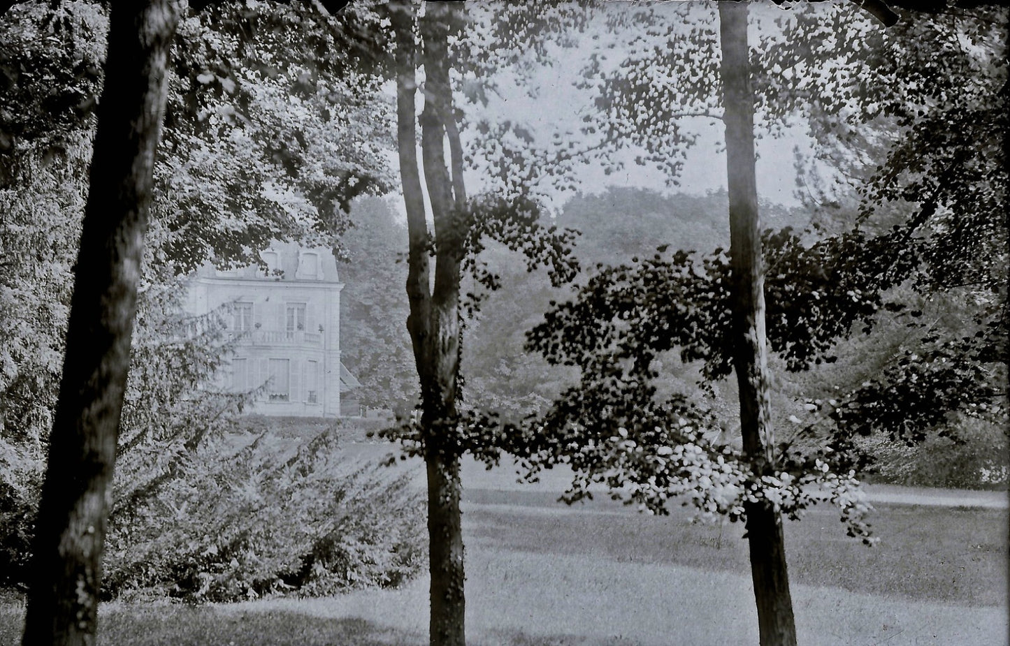 Plaque verre photo ancienne négatif 9x14 cm, noir et blanc château foret vintage