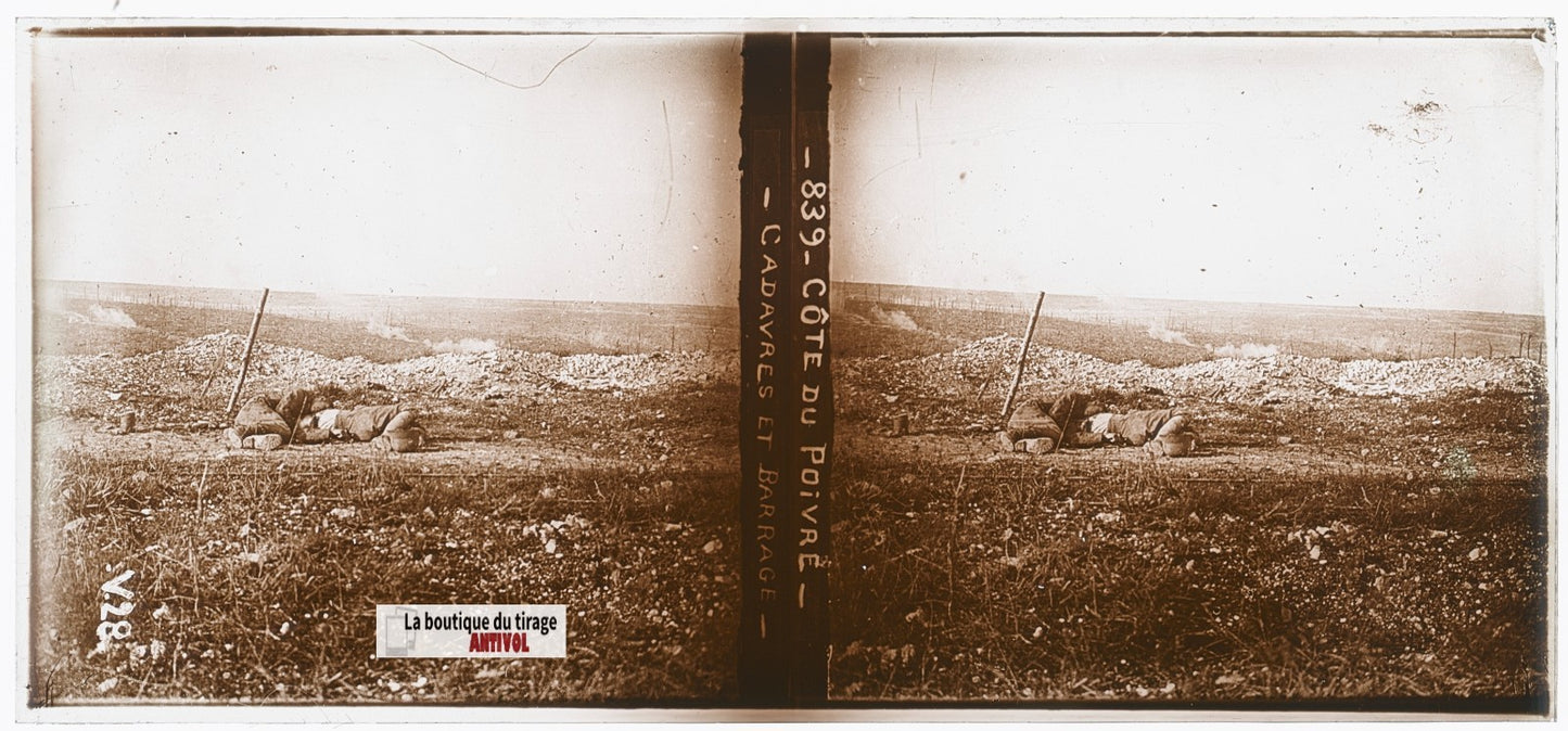 Côte du Poivre, soldats WW1 guerre, plaque verre, photo ancienne stéréo 6x13 cm