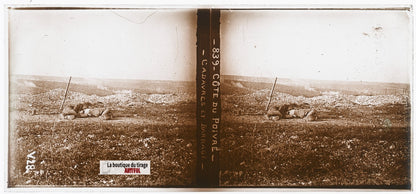 Côte du Poivre, soldats WW1 guerre, plaque verre, photo ancienne stéréo 6x13 cm