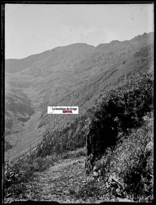 Montagne Pyrénées, Plaque verre photo ancienne, négatif noir & blanc 9x12 cm