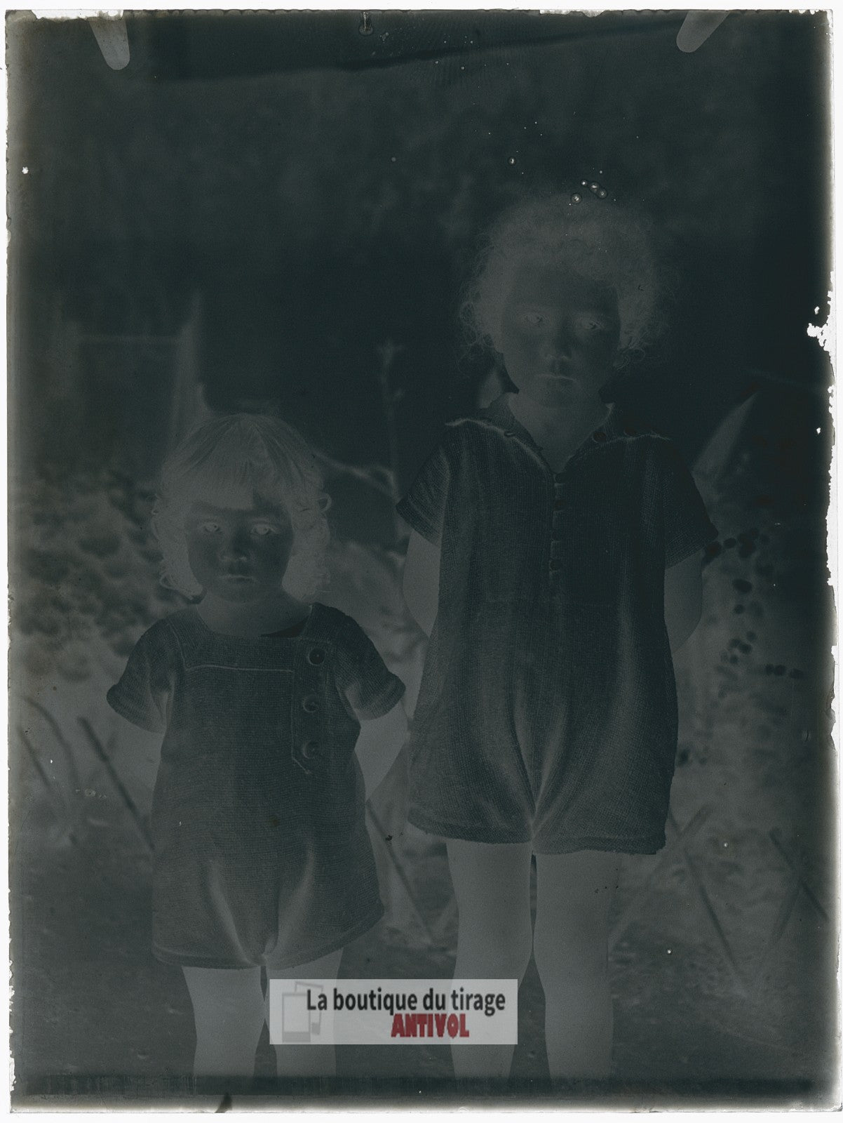 Portrait de deux enfants, plaque verre, photo ancienne, négatif 9x12 cm