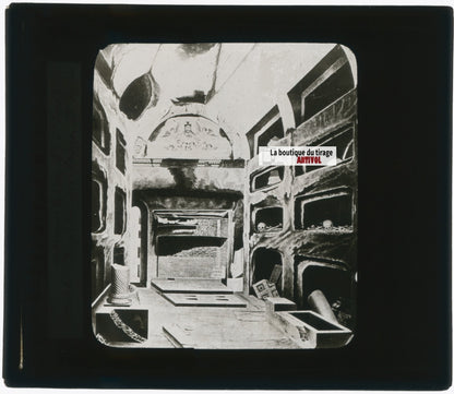 Catacombes Saint-Sébastien, dessin plaque verre, noir & blanc, positif 8,5x10 cm