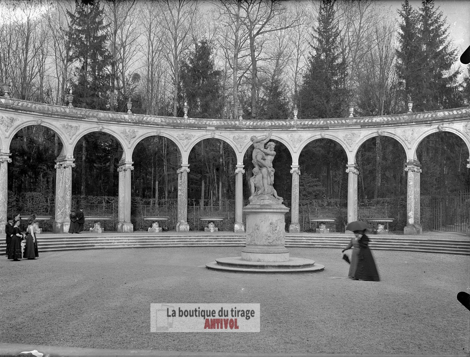 Bosquet de la Colonnade, plaque verre, photo ancienne, négatif 9x12 cm