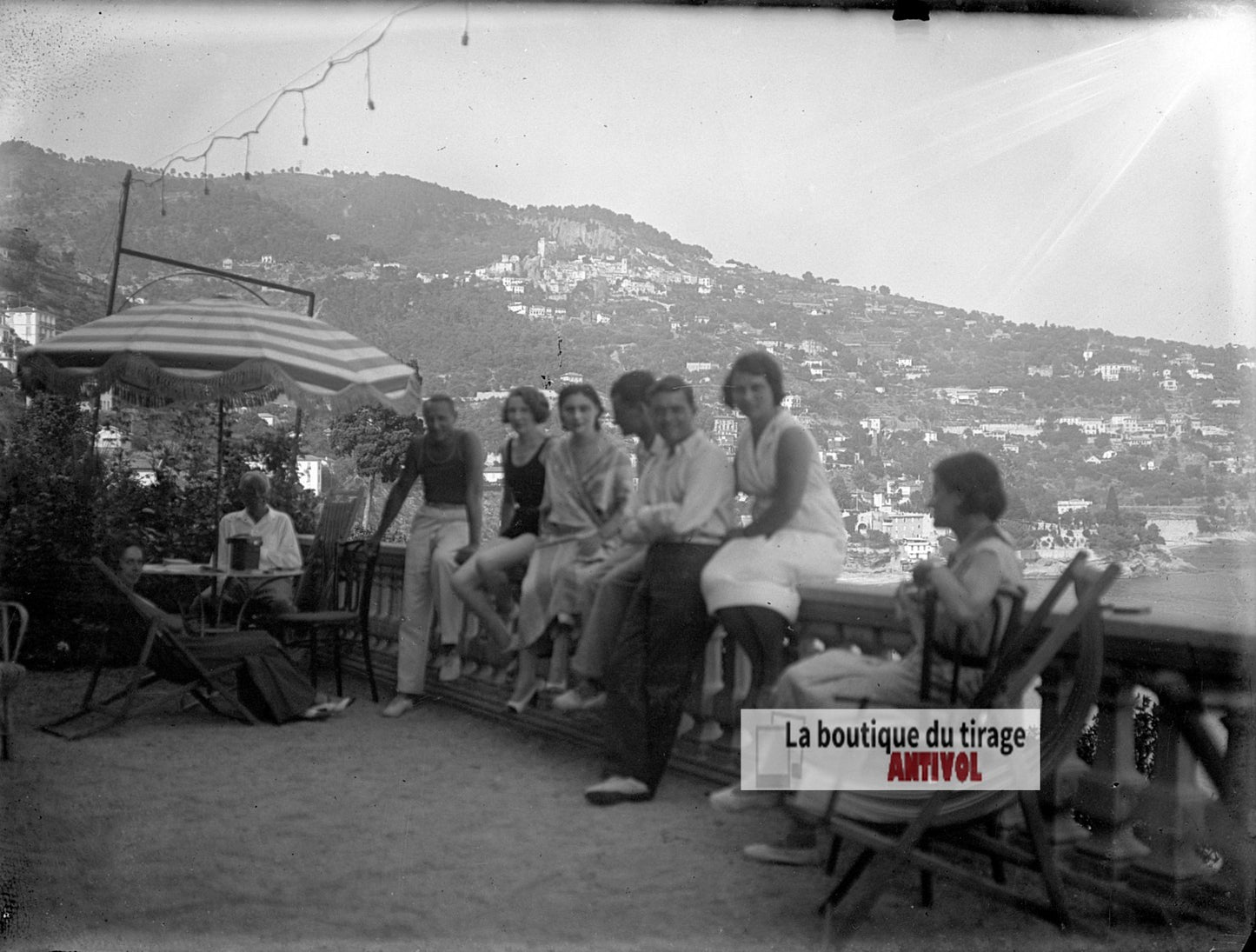 Bord de mer sur la Côte d’Azur, plaque verre photo ancienne, négatif 9x12 cm