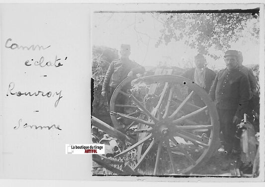 Rouvroy, canon WW1, Plaque verre stéréo, positif noir & blanc 4,5x10,7 cm