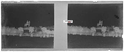 Lyon, Bellecour, Plaque verre photo stéréo, négatif noir & blanc 4,5x10,7 cm