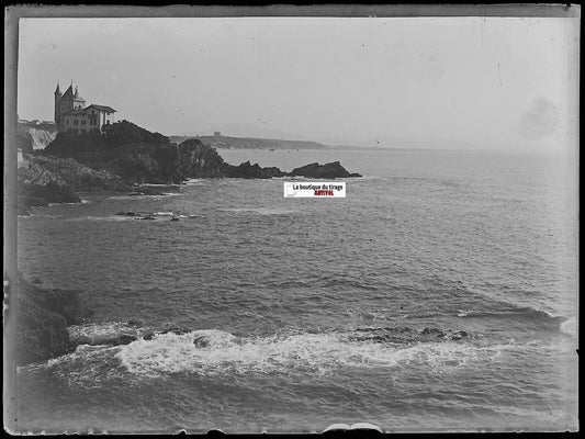 Biarritz, Villa Belza, Plaque verre photo ancienne, négatif noir & blanc 9x12 cm