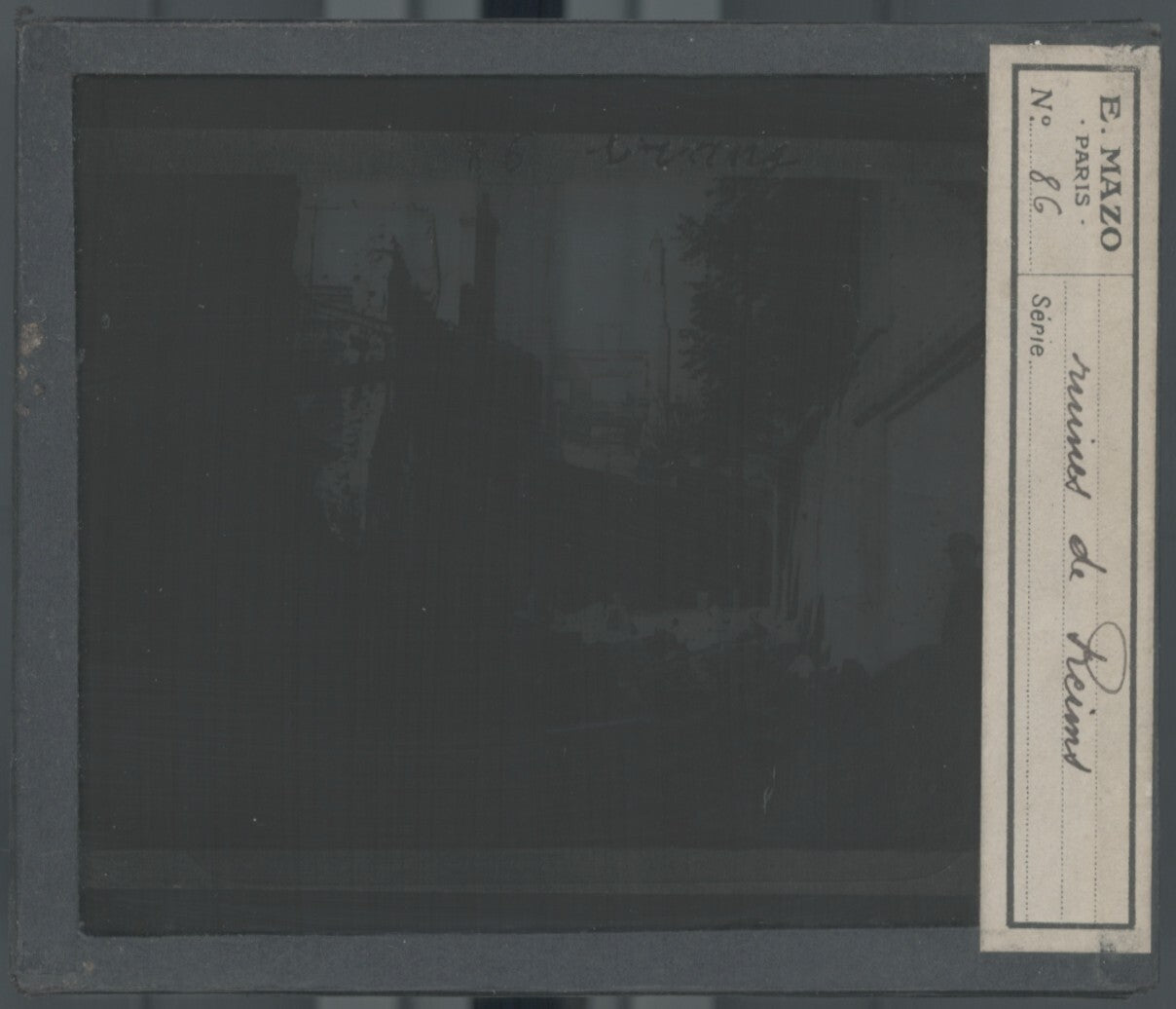 Reims, guerre bombardement, photo plaque verre, noir & blanc, positif 8,5x10 cm