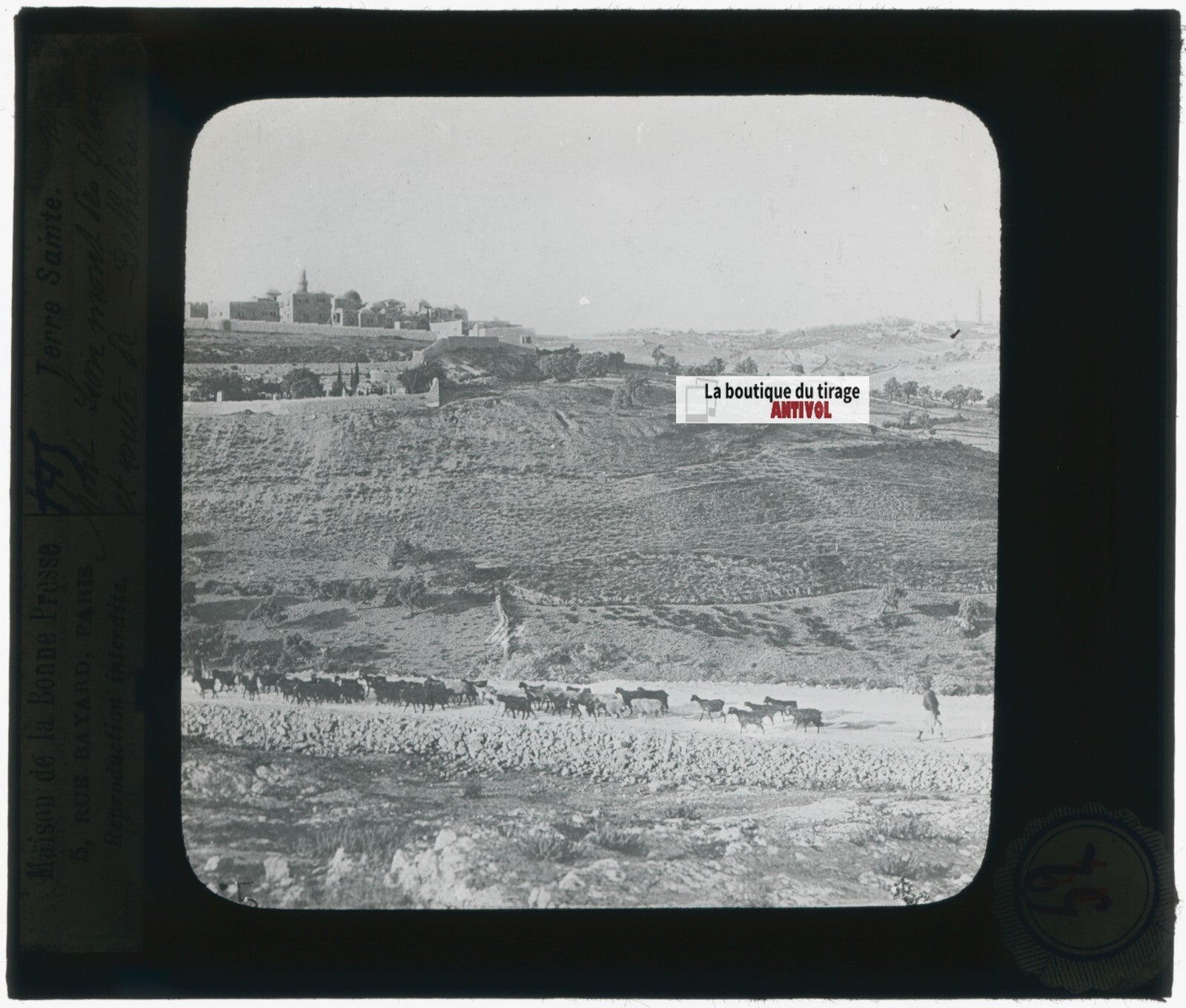 Route Jérusalem à Bethléem, photo plaque verre, noir & blanc, positif 8,5x10 cm