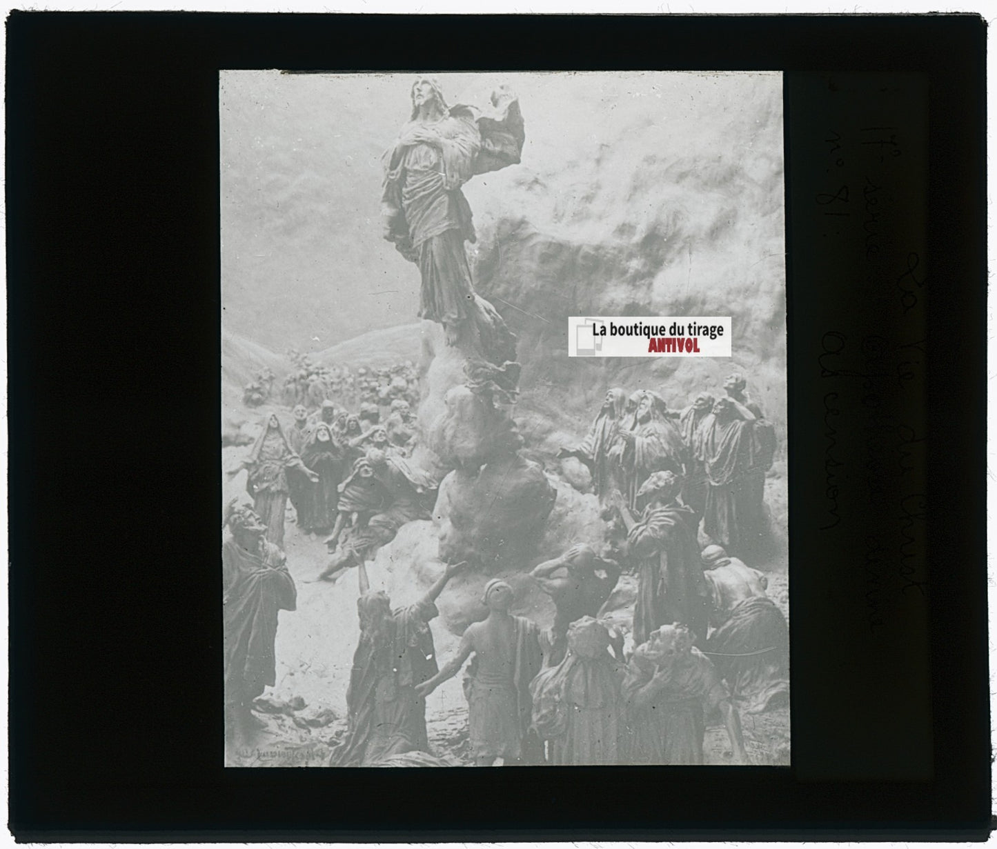 Vie du Christ, L’Ascension, photo ancienne plaque verre, noir & blanc, 8,5x10 cm