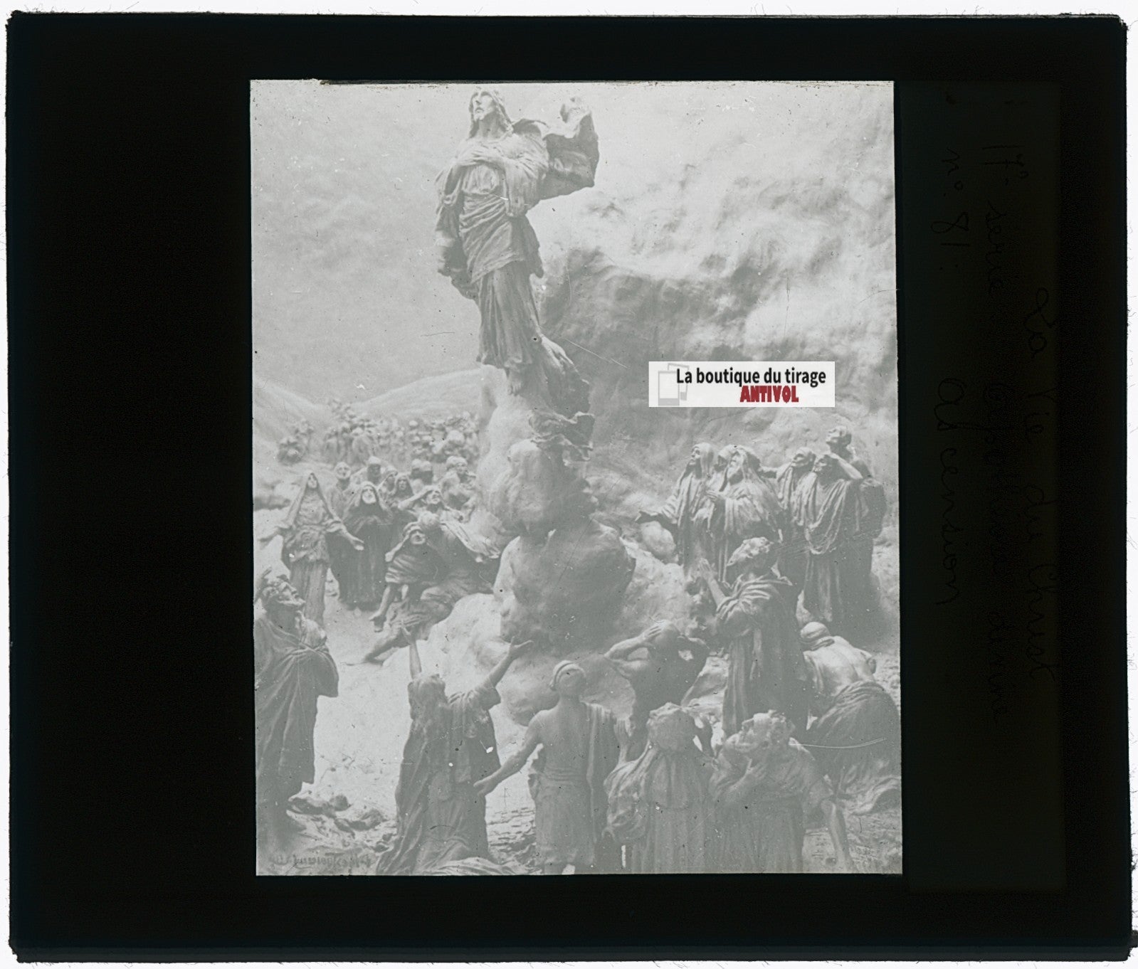 Vie du Christ, L’Ascension, photo ancienne plaque verre, noir & blanc, 8,5x10 cm