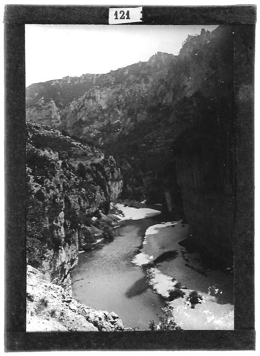 Plaque verre photo ancienne positif noir et blanc 6x9 cm rivière eau paysage 