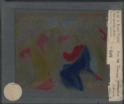 Nouveau testament, Jésus, dessin, plaque verre ancienne, couleur 8,5x10 cm