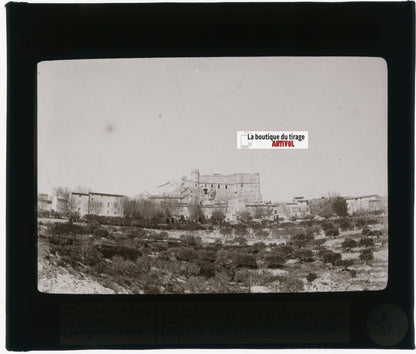Château du Barroux, photo ancienne plaque verre, noir & blanc, positif 8,5x10 cm