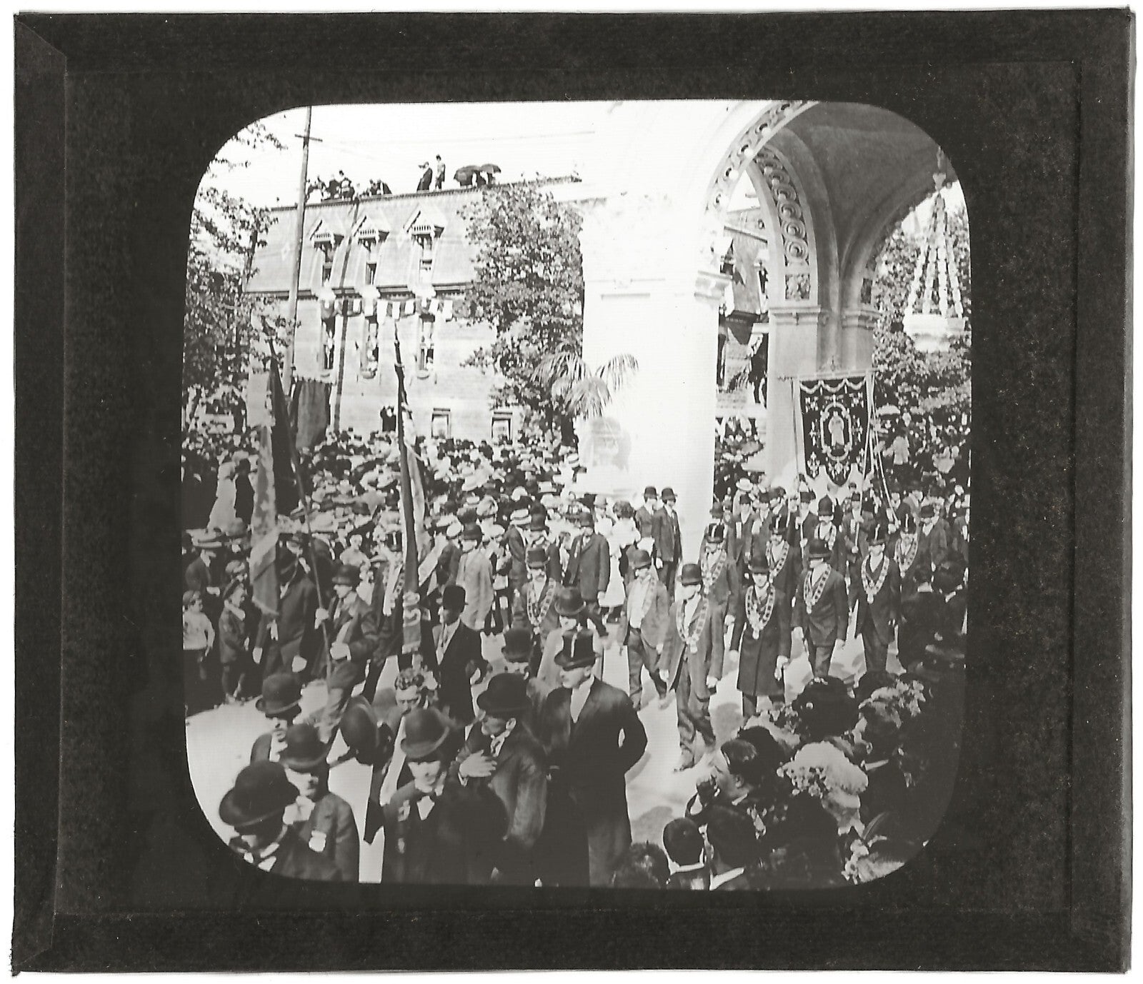 Ouvriers, Canada Congrès Montréal, photo plaque de verre, positif 8,5x10 cm
