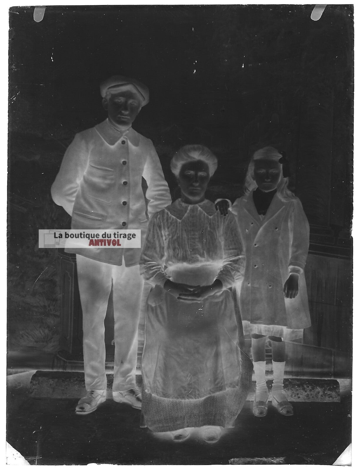 Plaque verre photo ancienne négatif noir et blanc 9x12 cm famille France