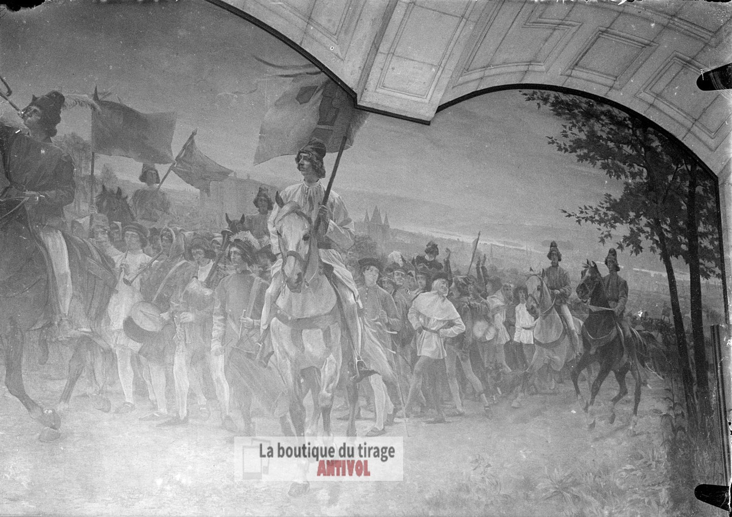 Fresque de la Sorbonne, Paris, plaque verre, photo ancienne, négatif 9x12 cm