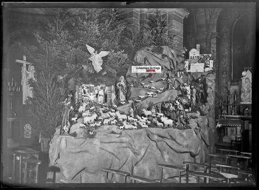 Plaque verre photo ancienne négatif noir et blanc 13x18 cm Strasbourg crèche