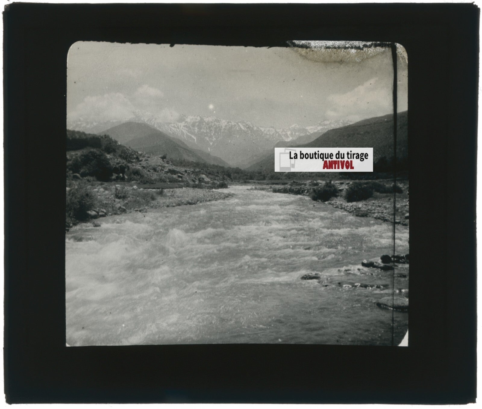 Rivière, Montagne, Maroc, photo ancienne plaque verre, positif 8,5x10 cm