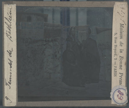 Femmes de Bethléem, photo ancienne plaque verre, noir & blanc, positif 8,5x10 cm