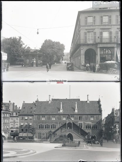 Mulhouse, voiture, tramway, photos plaque de verre, lot de 5 négatifs 10x15 cm