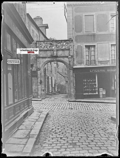 Dinan, Portail du Pélican, Plaque verre photo, négatif noir & blanc 9x12 cm