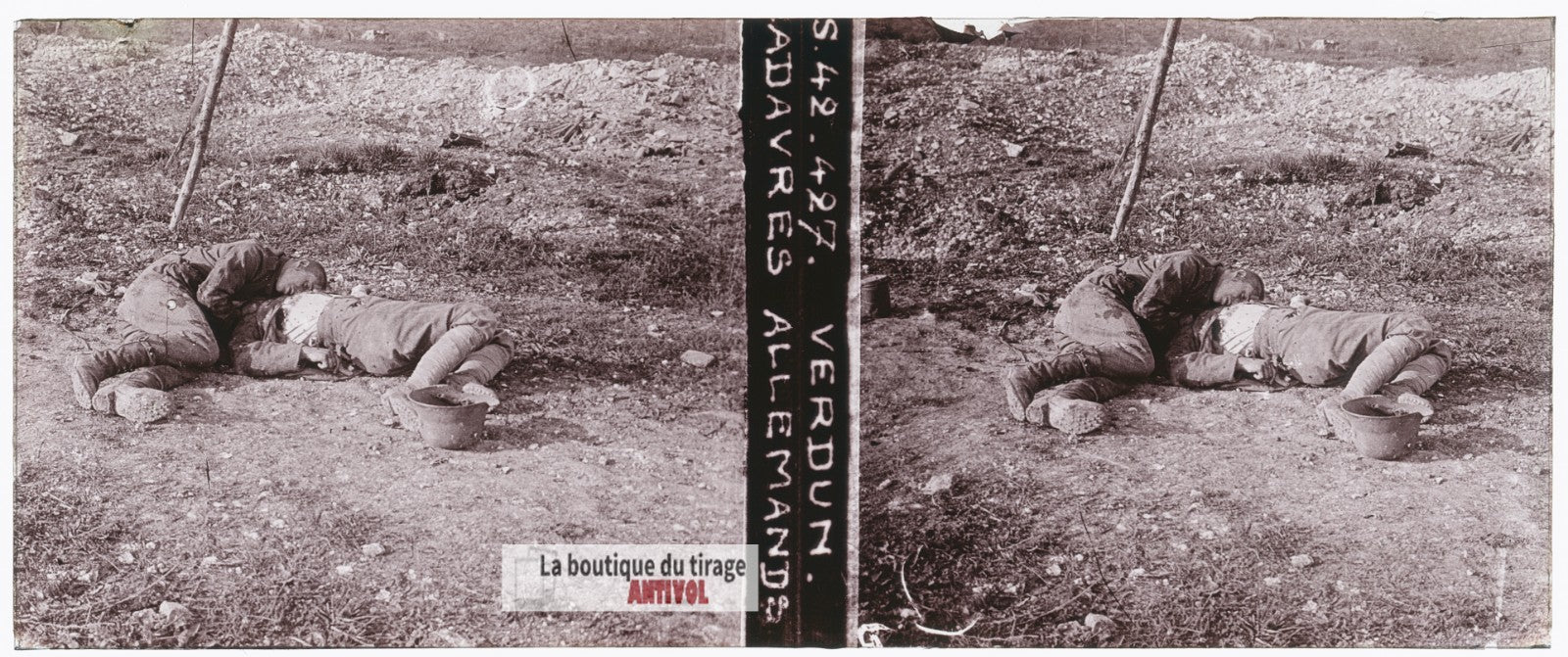 Verdun, soldats allemands, guerre WW1, plaque verre stéréo, photo 4,5x10,7 cm