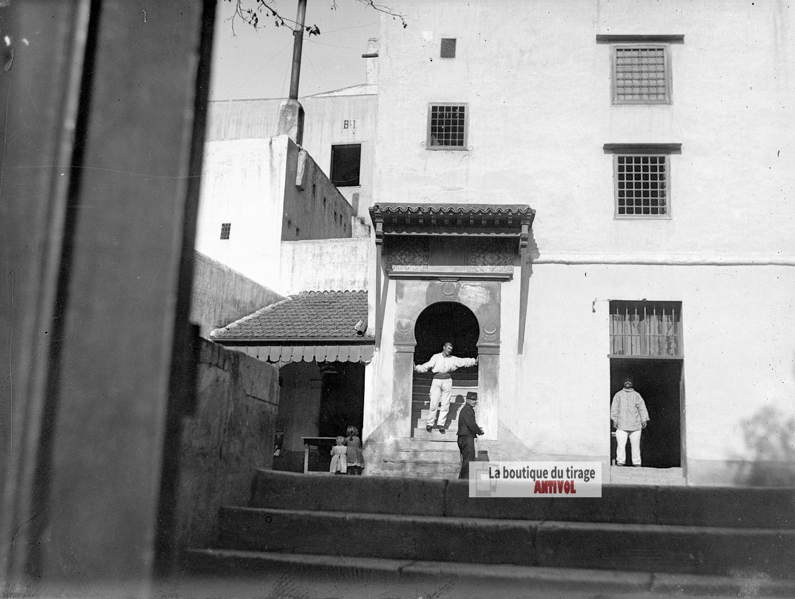 Algérie Afrique, bâtiment colonial, plaque verre photo ancienne, négatif 9x12 cm