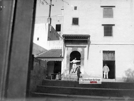 Algérie Afrique, bâtiment colonial, plaque verre photo ancienne, négatif 9x12 cm