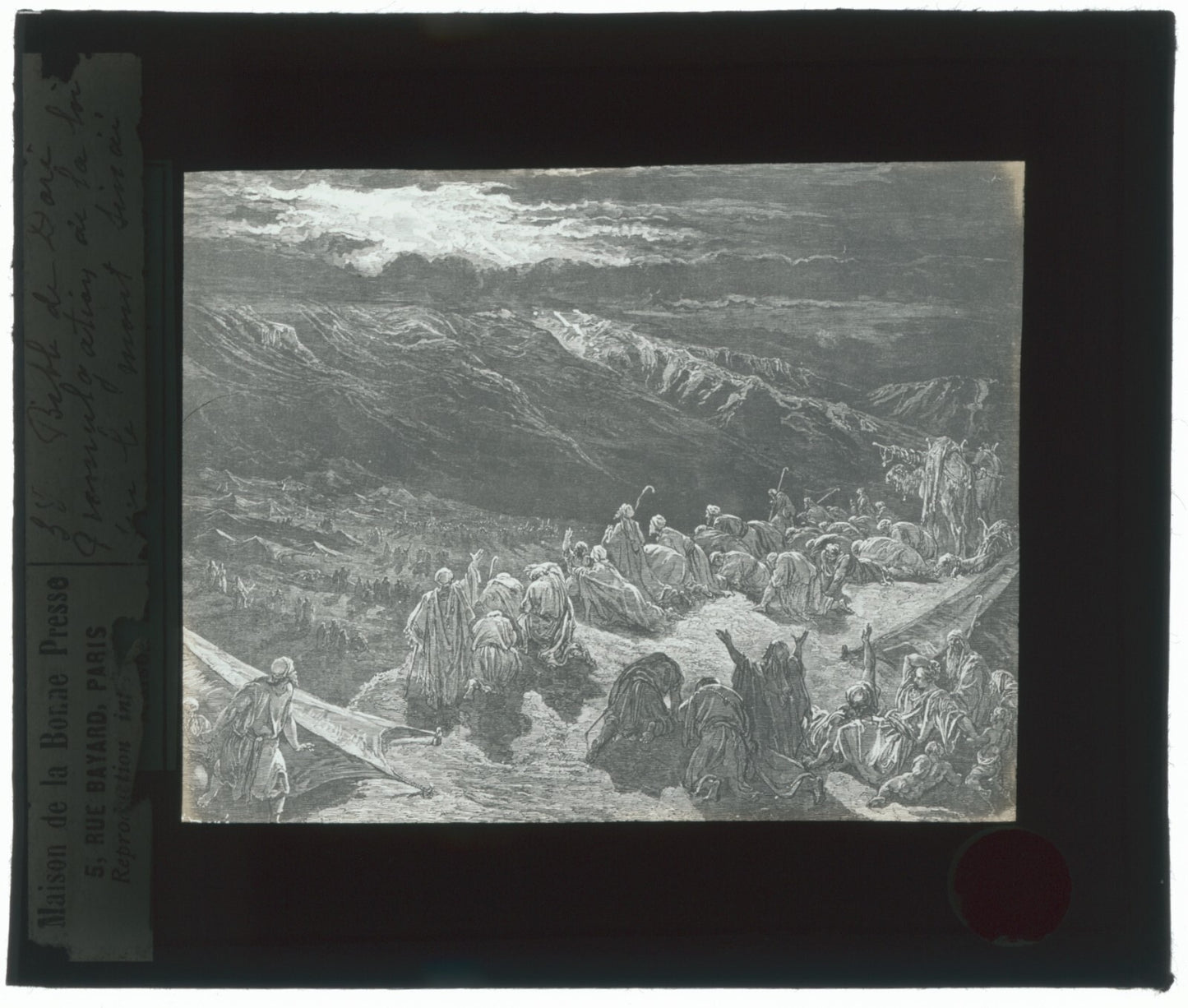 Mont Sinaï, la Bible de Doré, dessin, plaque de verre, positif 8,5x10 cm