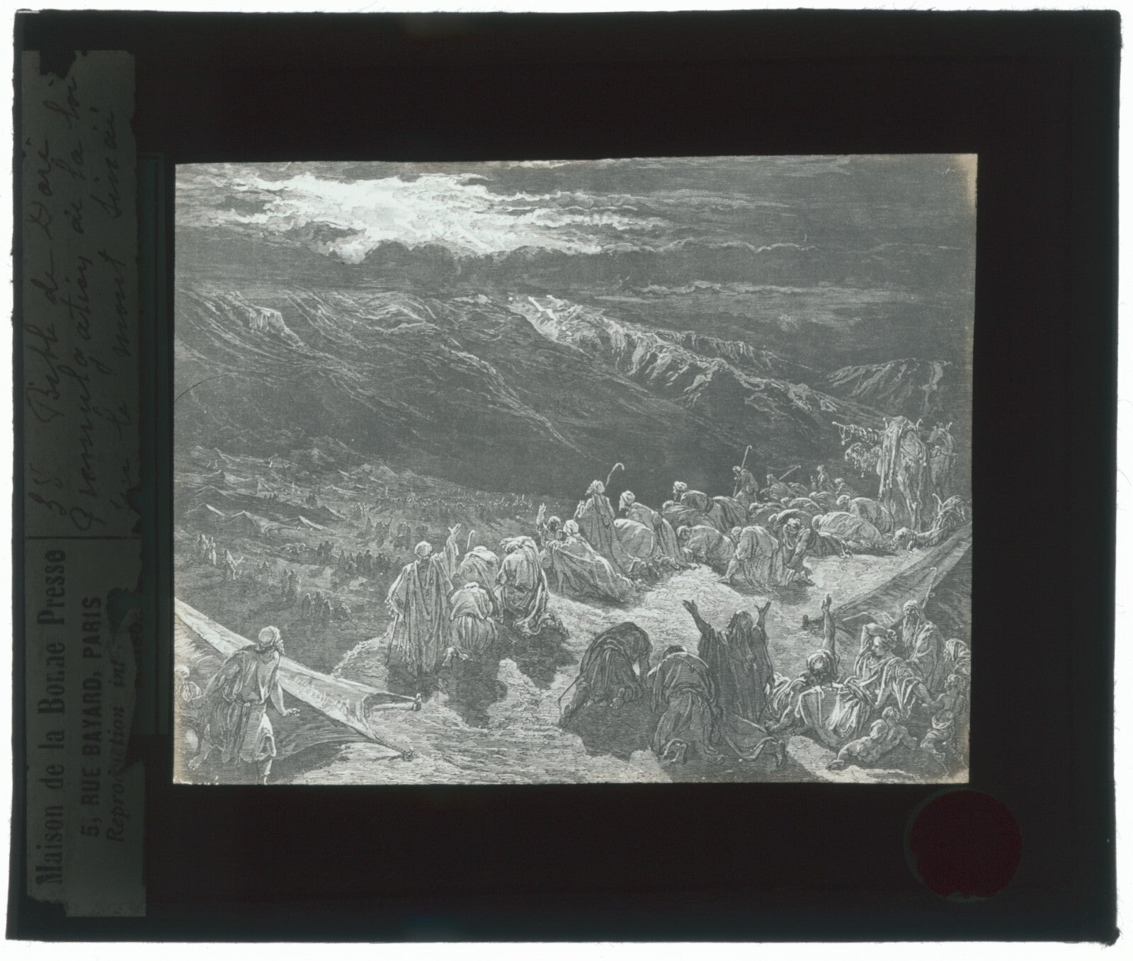 Mont Sinaï, la Bible de Doré, dessin, plaque de verre, positif 8,5x10 cm