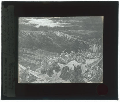 Mont Sinaï, la Bible de Doré, dessin, plaque de verre, positif 8,5x10 cm