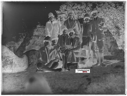 Famille, nature, Plaque verre photo ancienne, négatif noir & blanc 9x12 cm