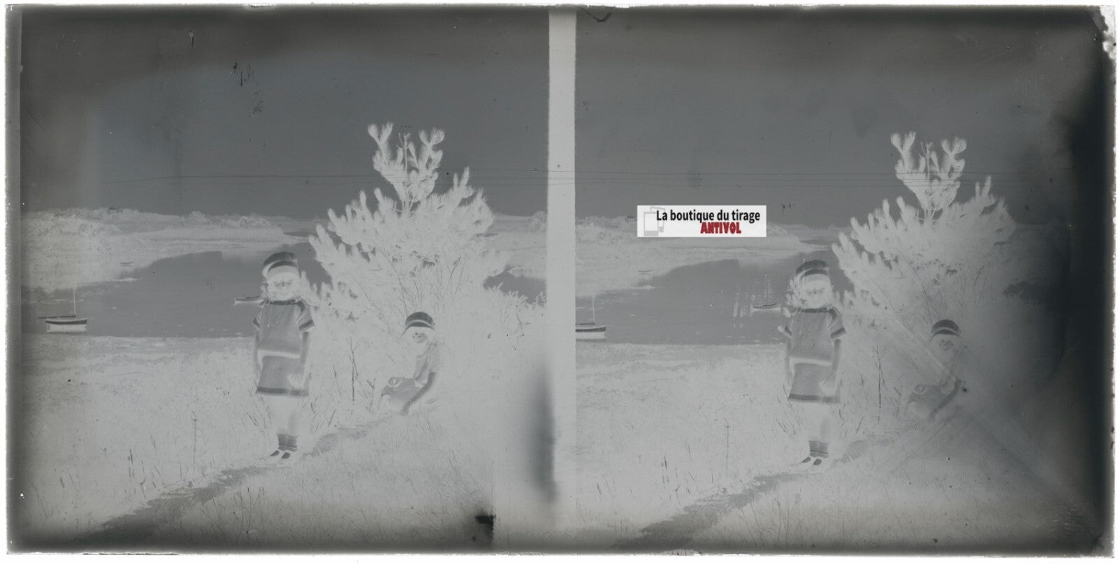 Bretagne, mer, bateau, stéréoscopie, photo plaque verre, négatif 9x18 cm