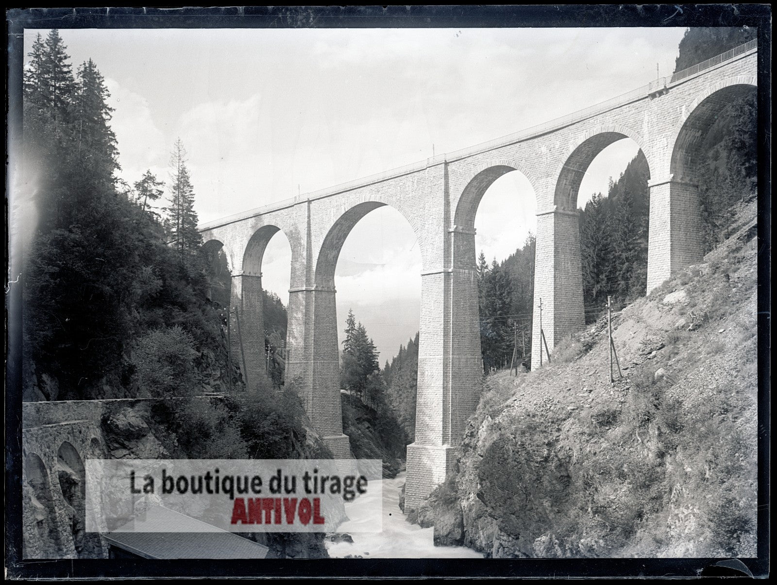 Viaduc Sainte-Marie, Les Houches, plaque verre, photo ancienne, négatif 9x12 cm