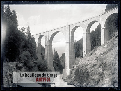 Viaduc Sainte-Marie, Les Houches, plaque verre, photo ancienne, négatif 9x12 cm