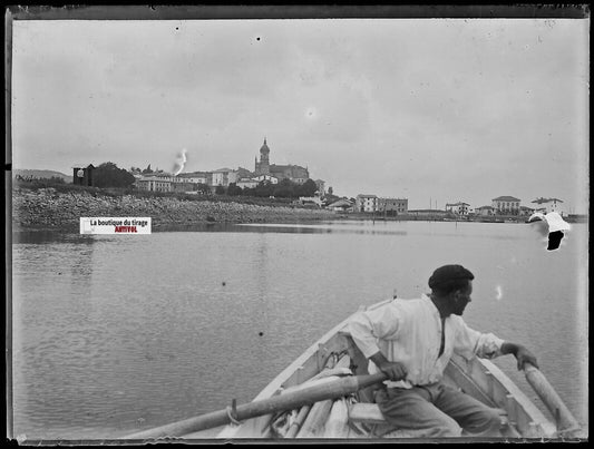 Fontarrabie, Espagne, Plaque verre photo ancienne, négatif noir & blanc 9x12 cm