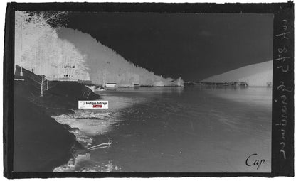 Plaque verre photo négatif noir & blanc 09x14 cm, lac de Gérardmer en hiver