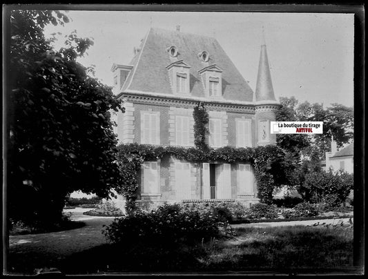 Château, France, Plaque verre photo ancienne, négatif noir & blanc 9x12 cm