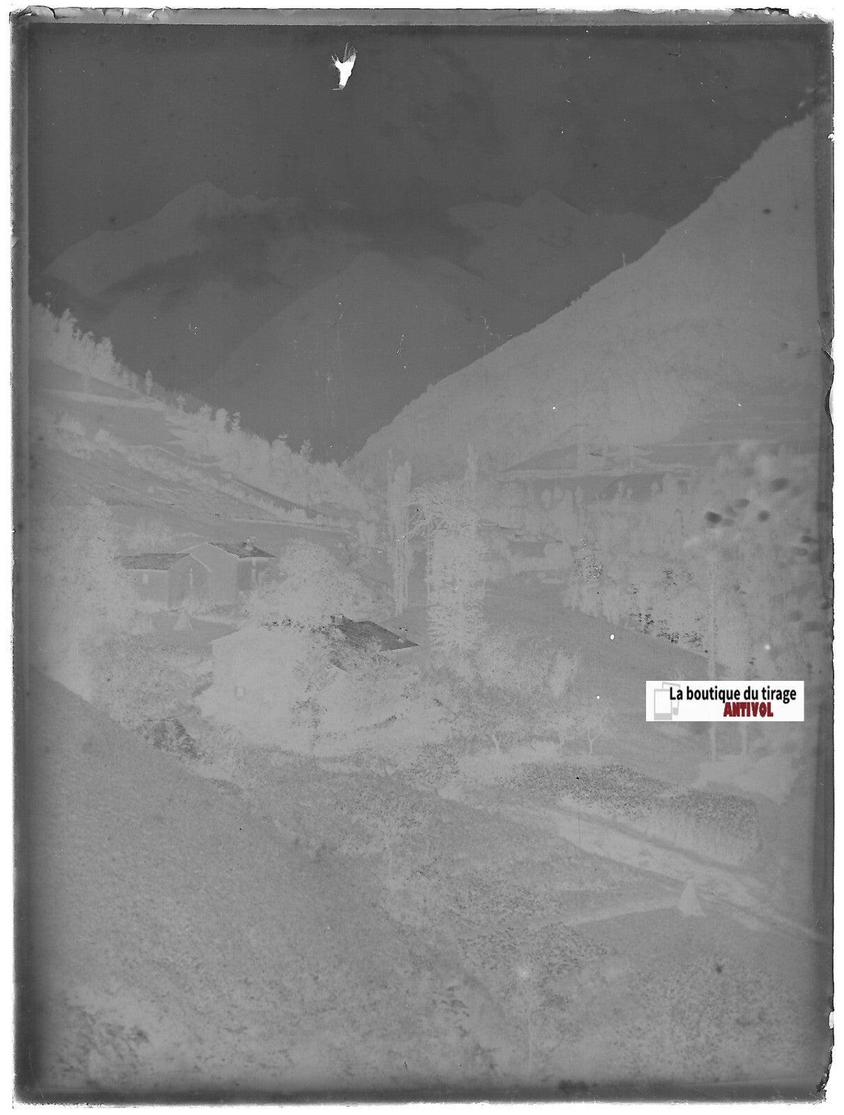 Pyrénées, paysage, Plaque verre photo ancienne, négatif noir & blanc 9x12 cm