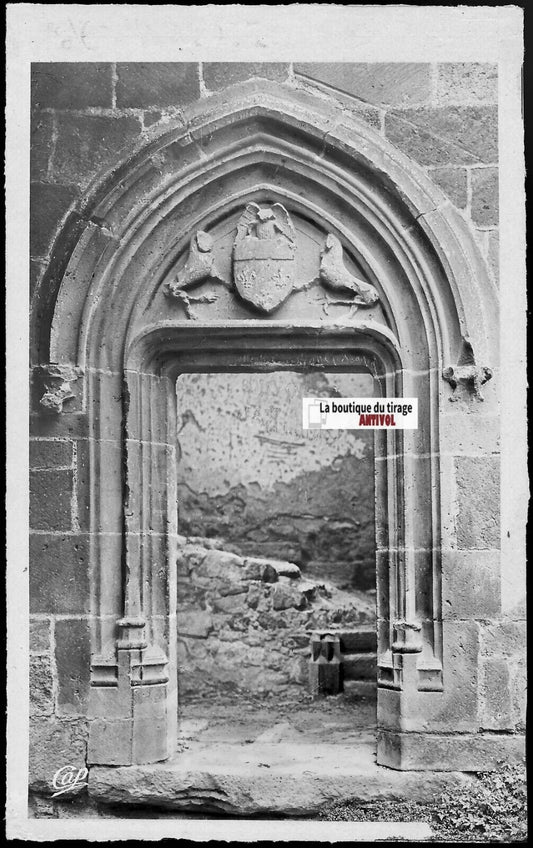 Plaque verre photo ancienne, négatif noir & blanc 9x14 cm, Murol, porte château