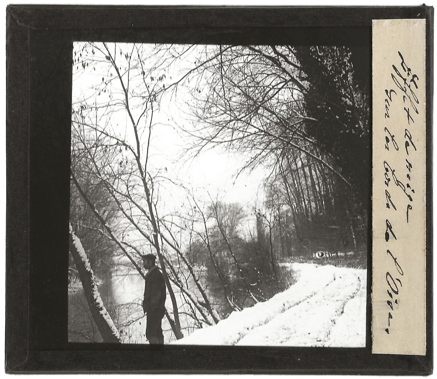 Hiver, Bords de l'Oise, photo ancienne plaque de verre, positif 8,5x10 cm