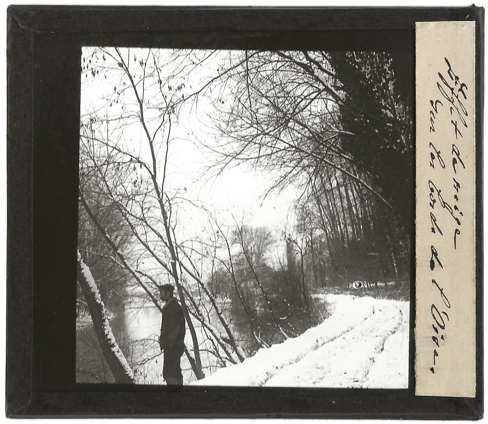 Hiver, Bords de l'Oise, photo ancienne plaque de verre, positif 8,5x10 cm