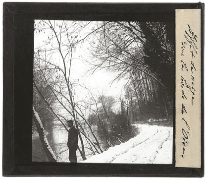 Hiver, Bords de l'Oise, photo ancienne plaque de verre, positif 8,5x10 cm