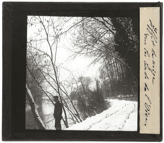 Hiver, Bords de l'Oise, photo ancienne plaque de verre, positif 8,5x10 cm