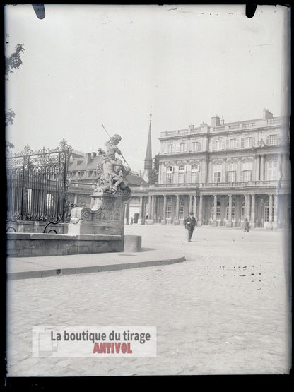 Place de la Carrière, Nancy, plaque verre, photo ancienne, négatif 9x12 cm